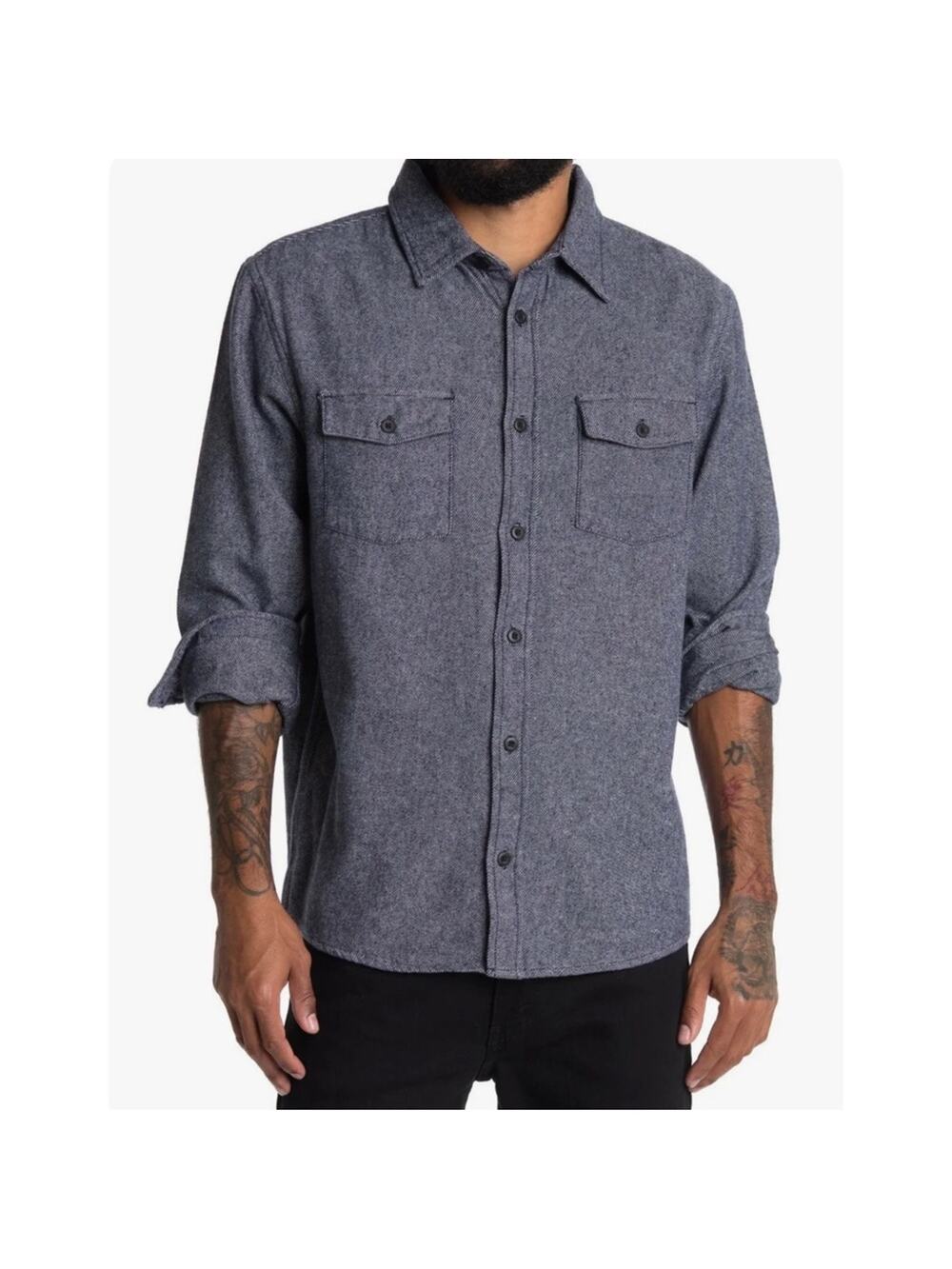 SLATE & STONE Heavy Flannel Shirt Jacket Shacket Twill Dark Blue Medium NWOT